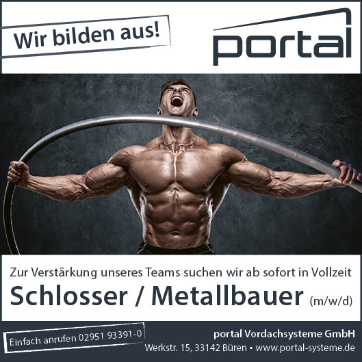 Wir bilden aus - Schlosser und Metallbauer in Büren gesucht - Mann biegt mit Muskelkraft ein Metallrohr in einer Werkhall