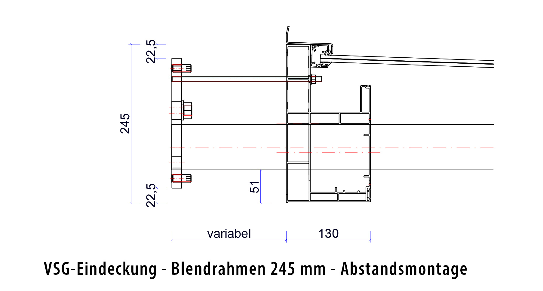 Platin auf Tragwerk-VSG-Eindeckung Blendrahmen 245-mm Abstandsmontage