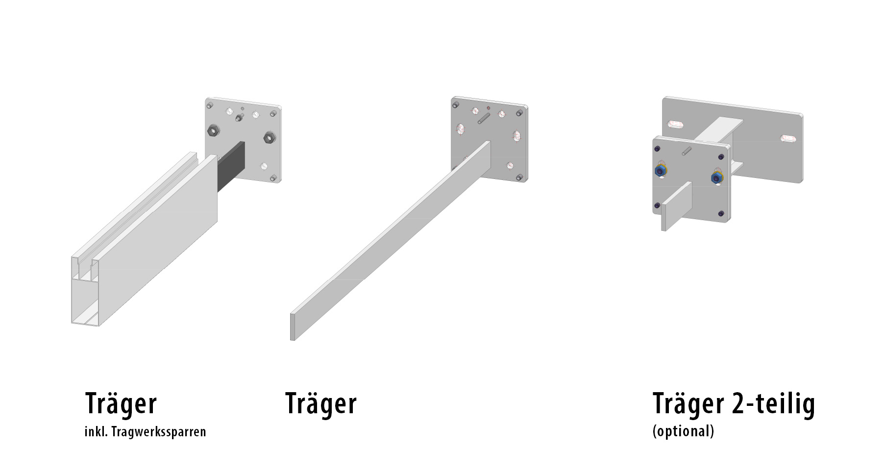 Platin auf Tragwerk Schwertausleger und Wandplatte VSG-Variante
