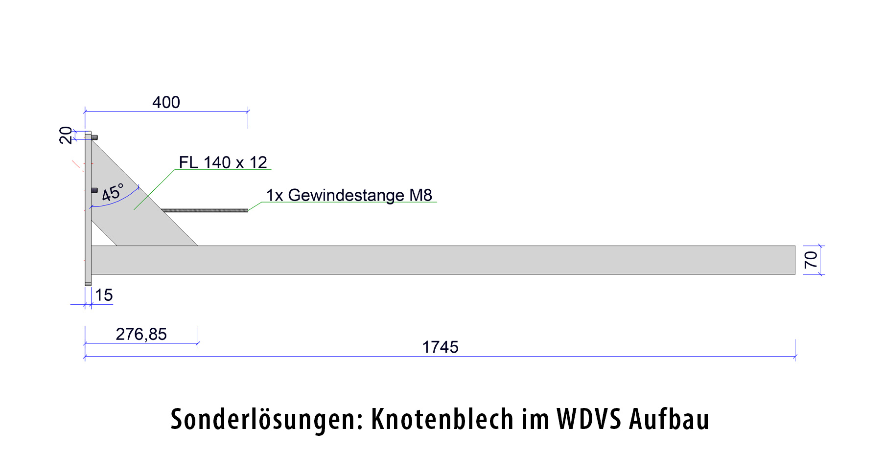 Sonderlösung Knotenblech im WDVS Aufbau - Platin auf Tragwerk